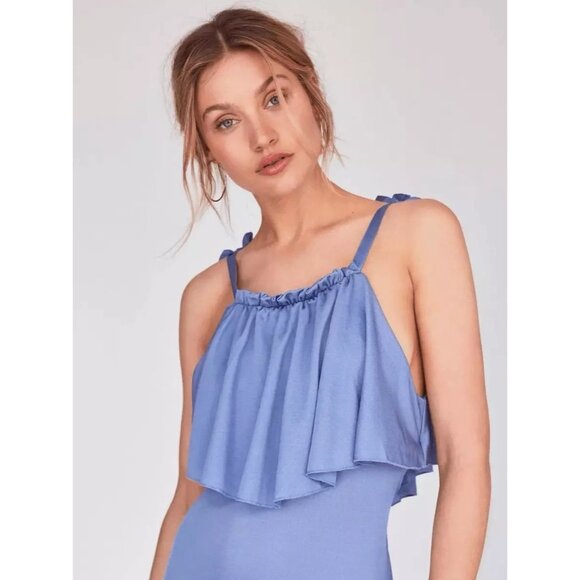 Free People Blue Coco Maxi Popover Dress XS Lightweight Boho Halter 7225 - Picture 3 of 9